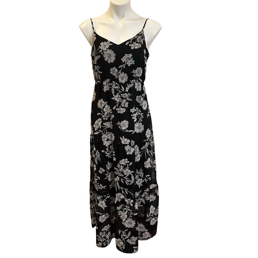 Women's J. Crew Floral Maxi Dress sz 6 Black White Floral Tiered Maxi